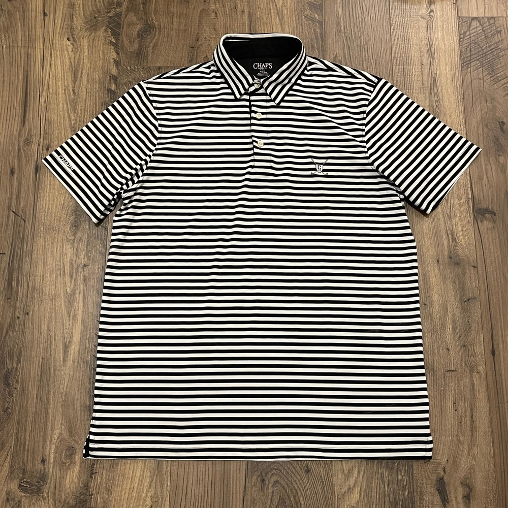 Chaps Golf Mens Large Black White Striped Short Sleeve Polo Shirt CM12PL701XC